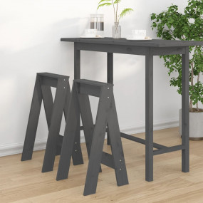 Stool Set of 2 Grey Solid pine wood Standard Durable