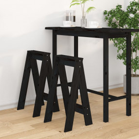 Stool Set of 2 Black Solid pine wood 15.7 x 15.8 x 29.5...