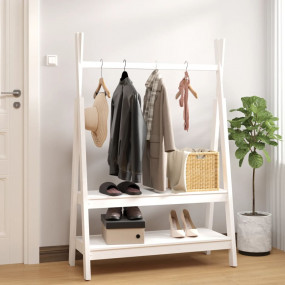 Clothes Rack White Solid Pine Wood Medium Clothes Rack