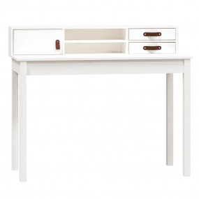 Desk White Solid pine wood, faux leather (100% polyuret...