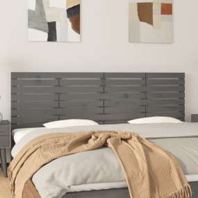 Wall Headboard Gray Solid pine wood 65.4 x 1.2 x 24.8 i...