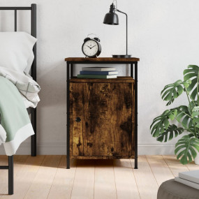 Bedside Cabinet Smoked Oak Engineered Wood, Iron Compac...