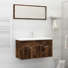 Bathroom Furniture Set Smoked Oak Engineered Wood, Acry...