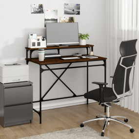 Desk Brown Oak Engineered Wood Medium Height-Adjustable...