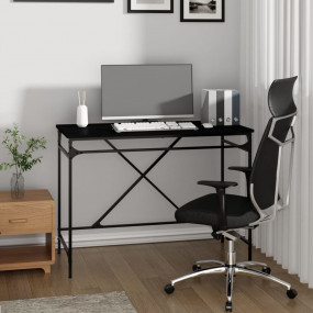 Desk Black Engineered wood, Iron Medium Industrial Desk