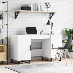 Desk White Engineered wood, Iron 55.1 in long Desk Rect...