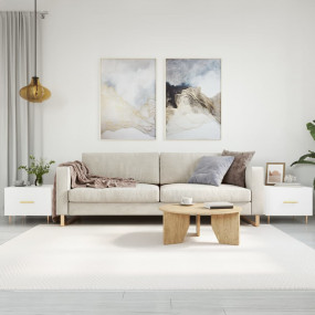 Coffee Table Set of 2 White Engineered wood, Iron Small