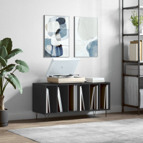 Record Cabinet Black Engineered wood, Iron Medium Moder...