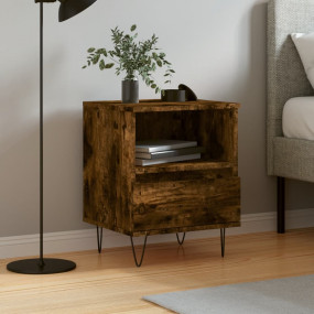 Bedside Cabinet Smoked Oak Engineered Wood, Metal Small