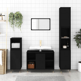 Bathroom Cabinet Black Engineered Wood Tall Adjustable ...