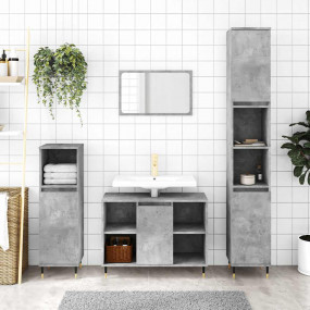 Bathroom Cabinet Concrete Grey Engineered Wood, Iron Ta...