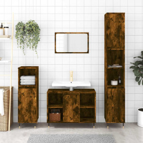 Bathroom Cabinet Smoked Oak Engineered wood Tall, Narro...