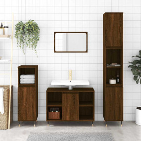Bathroom Cabinet Brown Oak Engineered Wood, Iron Tall M...