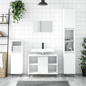Bathroom Cabinet White Engineered wood, iron Tall