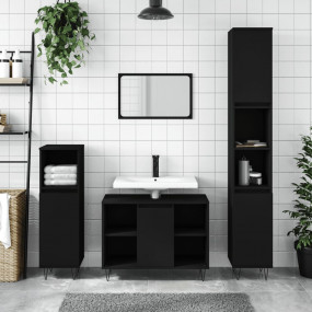 Bathroom Cabinet Black Engineered wood, iron Tall