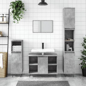 Bathroom Cabinet Concrete Grey Engineered Wood, Iron Ta...
