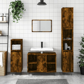 Bathroom Cabinet Smoked oak Engineered wood Tall Bathro...
