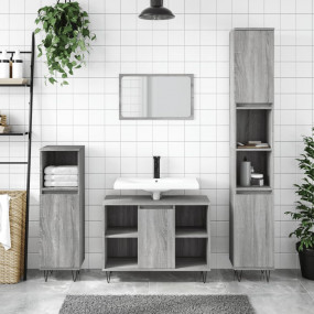 Bathroom Cabinet Grey sonoma Engineered wood, iron Tall