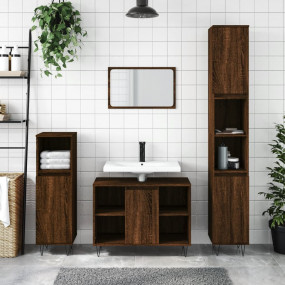 Bathroom Cabinet Brown Oak Engineered Wood and Iron Tal...