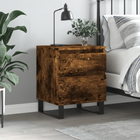 Bedside Cabinet Smoked Oak Engineered Wood Medium Bedsi...