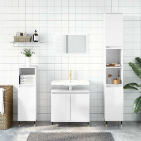 Bathroom Cabinet Glossy White Engineered Wood, Metal Me...
