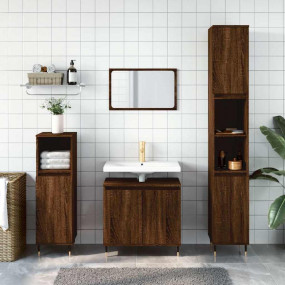 Bathroom Cabinet Brown Oak Engineered Wood, Iron Medium