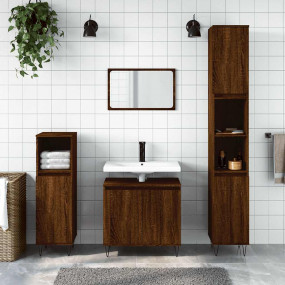 Bathroom Cabinet Brown Oak Engineered Wood, Iron Compac...
