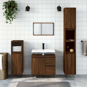 Bathroom Cabinet Brown Oak Engineered Wood, Iron Medium
