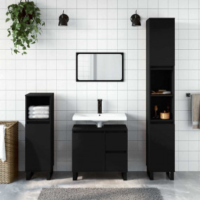 Bathroom Cabinet Black Engineered Wood, Iron Medium