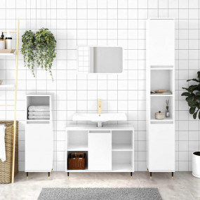 Bathroom Cabinet Glossy white Engineered wood, Iron Med...
