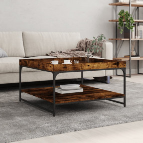 Coffee Table Smoked Oak Engineered Wood Medium Adjustab...