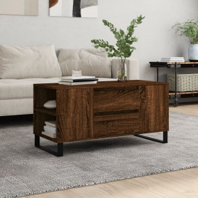 Coffee Table Brown Oak Engineered Wood, Metal Medium Re...