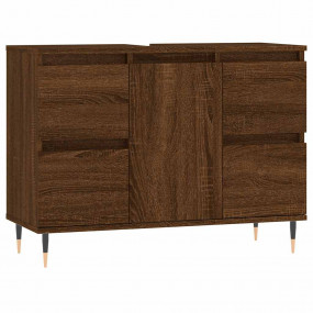 Bathroom Cabinet Brown Oak Engineered Wood, Iron Medium