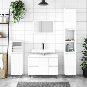 Bathroom Cabinet White Engineered Wood, Iron Medium