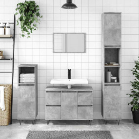 Bathroom Cabinet Concrete Gray Engineered Wood, Iron Me...