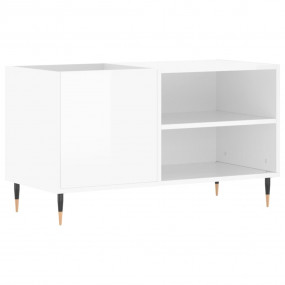 Record Cabinet High Gloss White Engineered Wood, Iron