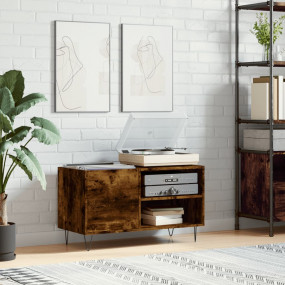 Record Cabinet Smoked Oak Engineered Wood, Iron Medium
