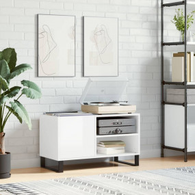 Record Cabinet Glossy White Engineered Wood, Iron Mediu...