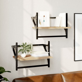 Wall Shelf Set of 2 Sonoma oak Engineered wood, metal