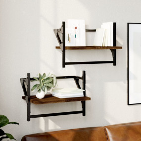 Wall Shelf Set of 2 Brown Oak Engineered wood, Metal Me...