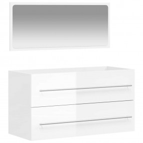 Bathroom Cabinet With Mirror High gloss white Engineere...