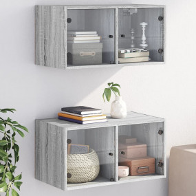 Wall Cabinet Set of 2 Gray Sonoma Engineered wood, glas...