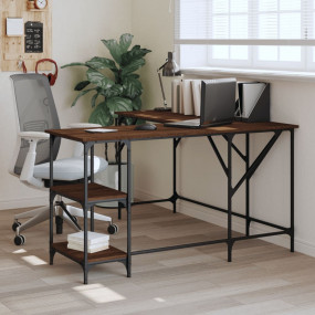 Desk Brown Oak Engineered Wood, Metal Adjustable Feet D...