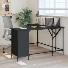 Desk Black Engineered Wood Adjustable Feet Corner Desk