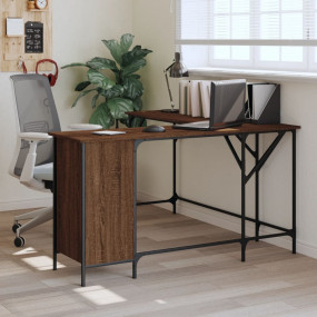 Desk Brown Oak Engineered Wood, Metal Large Adjustable ...