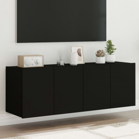TV Wall Cabinet Set of 2 Black Engineered wood TV Wall ...
