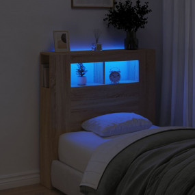 LED Headboard Sonoma oak Engineered wood 39.4 in LED He...