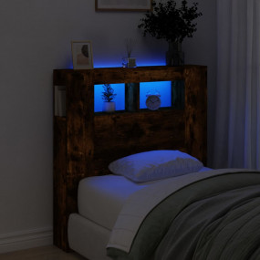 LED Headboard Smoked Oak Engineered Wood 39.4 in x 40.7...