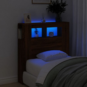 LED Headboard Brown Oak Engineered Wood 39.4 in x 7.3 i...