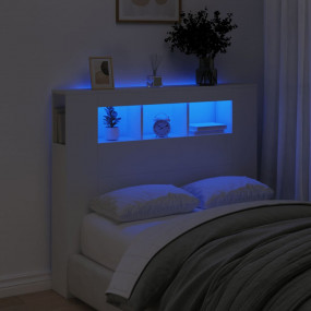 LED Headboard White Engineered wood Storage LED Headboa...